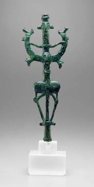 Standard with Janeiform human figure, monsters, and cock's head